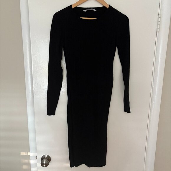 EVERLANE BLACK RIBBED SWEATER DRESS MIDI - Picture 1 of 2